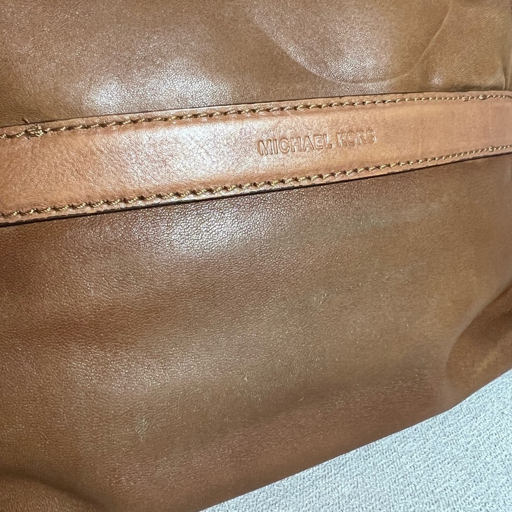 Pre-Owned Michael Kors Genuine Brown Soft Leather Large Shoulder Tote Bag - Picture 7 of 11